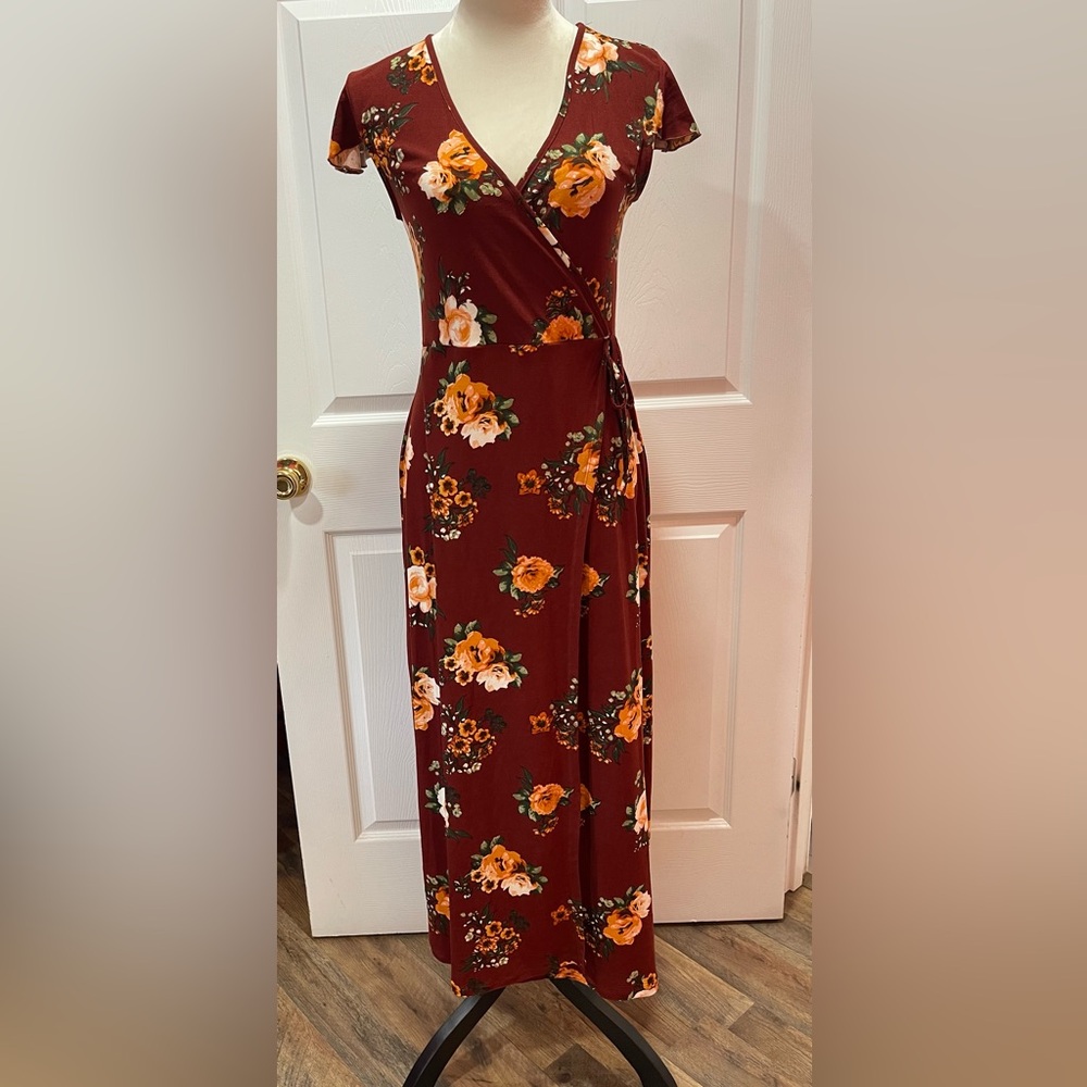 Floral Wrap Dress in Red and Orange